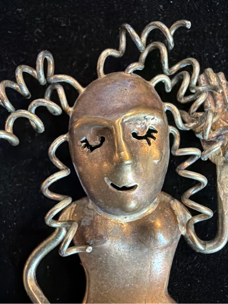 Vtg Mcm Usa Artist Sharon Seggi Brooch Brass And Silver Plate Signed